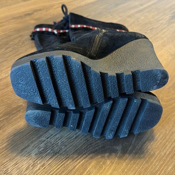 Diane Von Furstenberg Jimson Tall 4" Wedge Boots Suede Boho Tribal Fringe Sz 7 M - Picture 12 of 14